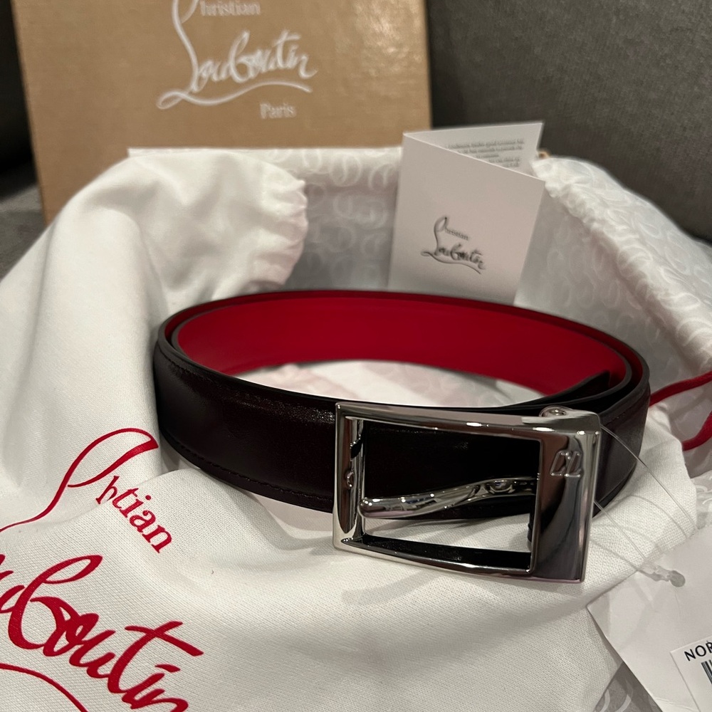 New Christian Louboutin Dark Brown Leather Belt